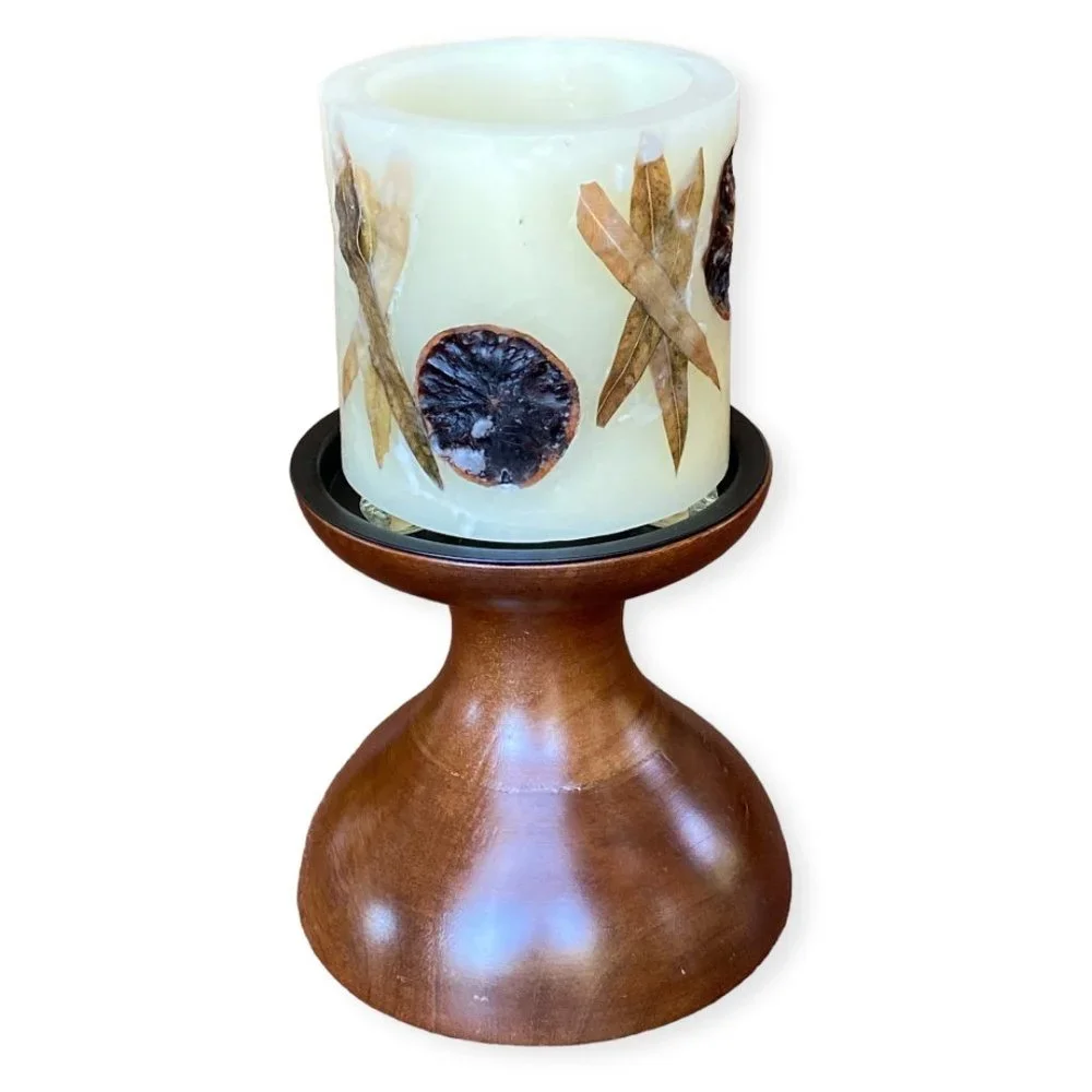 Crate & Barrel Curve Wood Pillar Candle Holders with removable Wax Voite…
